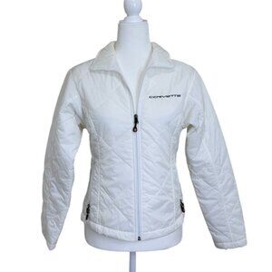 Corvette Womens Quilted White Jacket With Zippers Logo Embroidery Gleice Size S